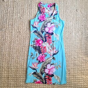 Tommy Bahama Kahuna Cascade Tambour Dress Blue Tropical Hawaiin Beach